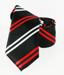               Goldenland slim nyakkendő - Fekete-piros csíkos 